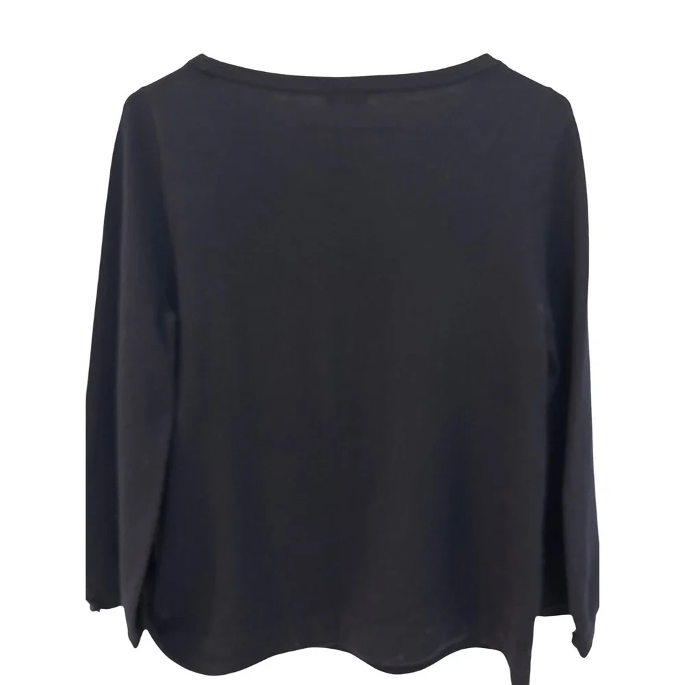 J. Crew Navy Beaded Bow Sweater Size L Wool Cashmere Blend 3/4 Sleeve‎